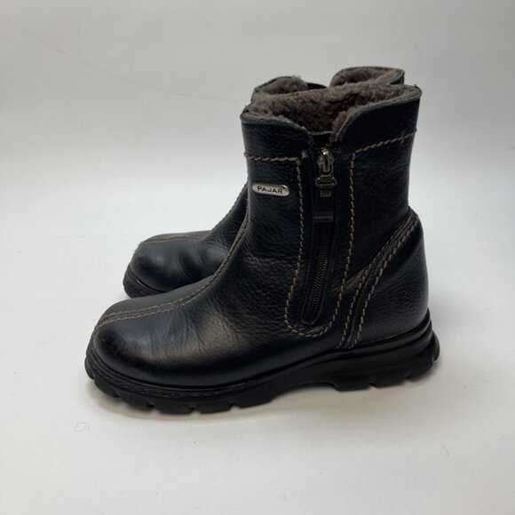 Pajar Black Utility Leather Chunky Boots Wom 7 US Warm Genuine Shearling Lining - Picture 4 of 15